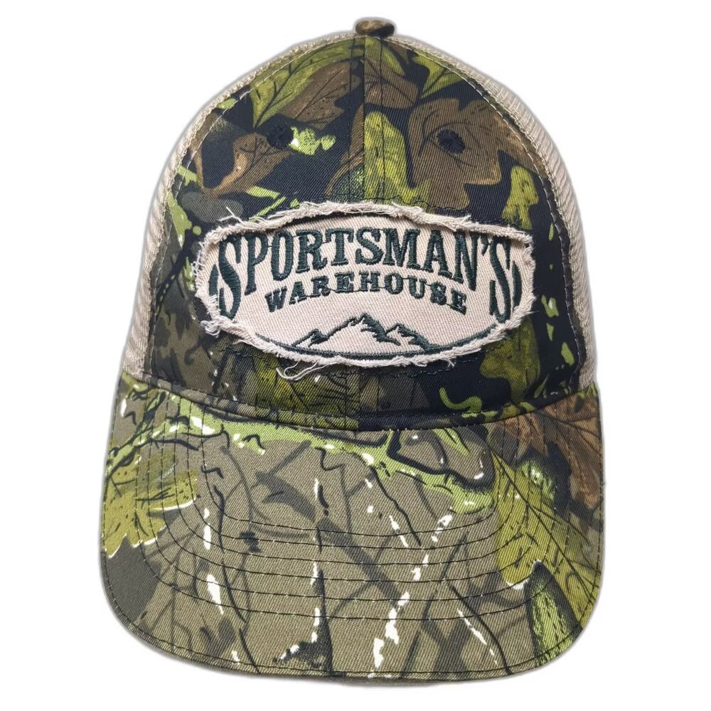 Sportsman's Warehouse Baseball Cap Green Beige OS Camo Mesh Back Hat Strapback